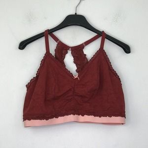 Cacique 18/20 Bralette Red Pink Racerback Stretch Lace Unpadded Wireless CK25